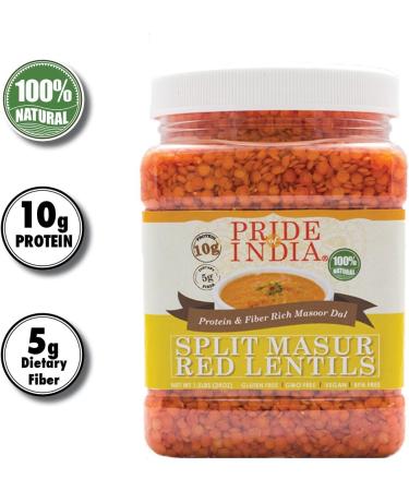 Pride of India Red Split Lentils Masoor Dal - GMO-Free Superfood Rich in Protein & Fiber for DASH & MIND Diet - 48oz Jar - Buy Online on GoSupps.com
