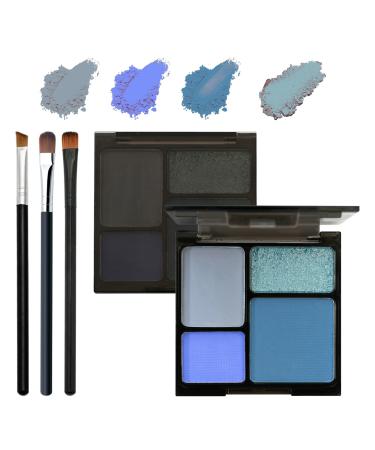 Blue Eyeshadow Palette 4 Colors Matte Glitter Eyeshadow Makeup Palette with Brushes Waterproof Long Lasting Pigmented Gray Silver Eye Shadow Palette Goth Halloween Daily Makeup Pallet