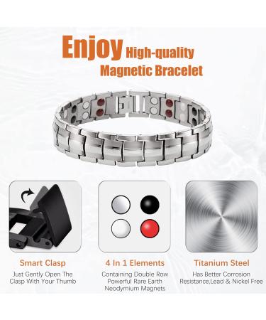 Jeracol Titanium Steel Magnetic Bracelet for Men | Double Row Strength Magnets | Free Links Removal Tool | Silver Bracelet with Gift Box - Buy Online on GoSupps.com