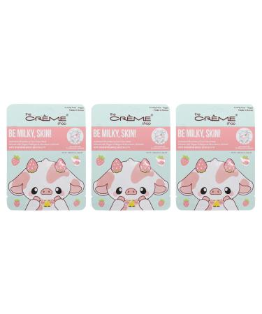 The Cr me Shop Be Milky Skin! Animated Strawberry Cow Face Mask - Vegan Collagen Infused Sheet Mask for Brightening Dark Spots - Youthful Pure Glow - Soothes & Brightens Complexion (3 Pack)