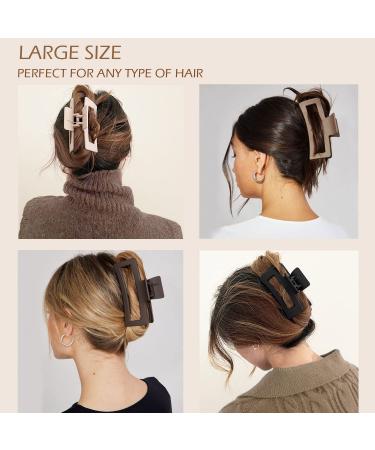 12 Pack Large Hair Claw Clips - Strong Hold Rectangle Flower Claw Clips for Women - Matte Finish Banana Clips - 3 Styles, Neutral Colors (Black, Coffee, Khaki, Beige) - Buy Online on GoSupps.com