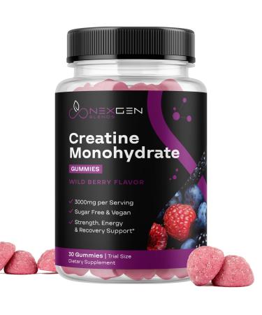 Sugar Free Creatine Monohydrate Gummies - Vegan Creatine Gummies for Men & Women with 3000mg per 3 Creatine Chews Supports Energy & Recovery - Gluten Free & Non-GMO - Wild Berry Flavor (Trial Size)