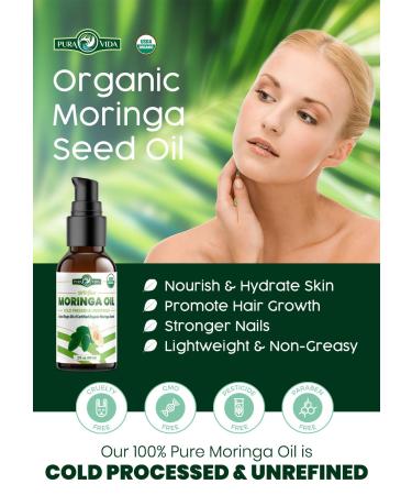 Pura Vida Moringa Organic Moringa Oil - Cold Pressed for Face, Hair, and Skin - Buy Online on GoSupps.com