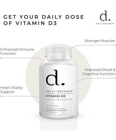 Daily Defense Immune Defense Supplements Vitamin D3 5000 IU for Heart Health Daily Immune Support Mental Clarity & Muscle Function - 90 Vitamin D Supplements - Buy Online on GoSupps.com