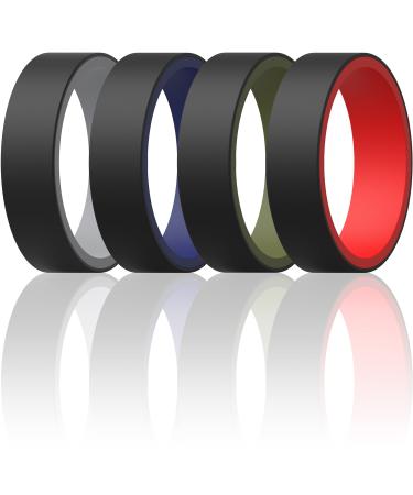 ThunderFit Silicone Wedding Rings Men & Women, Reversible - 6mm Width 2mm Thick DarkBlue-Black, OliveGreen-Black, Grey-Black, Red-Black 3.5 - 4 (14.9mm)