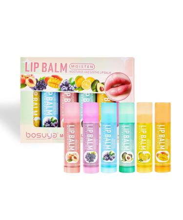 SNBUHA Lip balm set fruit flavored lip gloss 6 fruit flavors moisturizing balm for cracked and dry lips