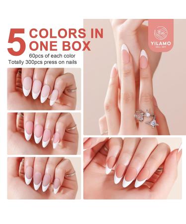 French Tip Press On Nails Gel - Medium Long Almond Square - 300 Pcs - 15 Sizes - Perfect for DIY Nail Art Gifts - Five Colors Available - Buy Online on GoSupps.com