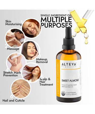 Alteya Organic Sweet Almond Oil 100ml - 100% Pure USDA-Certified Cold-Pressed Carrier Oil for Moisturizing Skin Care - Buy Online on GoSupps.com