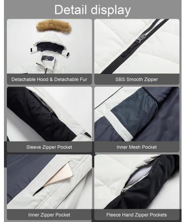 Pursky Women's Waterproof Ski Jacket - Winter Puffer Snow Coat with Fur Hood - X-Large White Black - Buy Online on GoSupps.com