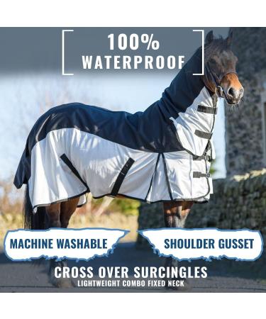 Equitack 600 Denier 2 in 1 Fly Lightweight Turnout Mesh Horse Rug |Waterproof Topline|Fixed Neck|Teflon Coated|Machine Washable Black/Silver 6ft 9 6'9'' Black/Silver - Buy Online on GoSupps.com