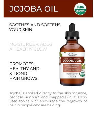 Organic Jojoba Oil - 4 oz | Golden, Unrefined & Cold Pressed | For Face, Hair, Body & Skin Care | Stretch Marks & Cuticles | Moisturizing Carrier Oil | Hexane-Free - Buy Online on GoSupps.com