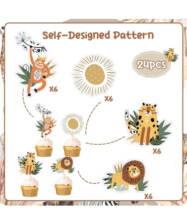 24pcs Jungle Safari Animal Cupcake Toppers Boho Wild Animal Cupcake Picks Decoration Retro Jungle Safari Boho Theme Baby Shower Birthday Party Supplies - Buy Online on GoSupps.com