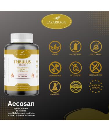 LAZARRAGA - Tribulus Terrestris 2250mg + Maca Peru + Arginine + Zinc | 180 Capsules Strength & Energy Vitamins for Men - 180 Vegan Capsules - Buy Online on GoSupps.com