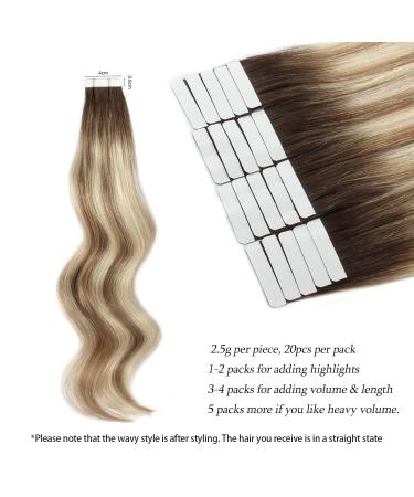 Buy Real Hair Tape In Extensions | Double-Sided Root Highlight | Ash Brown Beach Blonde | 40 cm #R3-8/613 - International Shipping Available - Buy Online on GoSupps.com