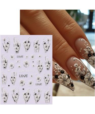 JMEOWIO 3D Embossed Flower Nail Art Stickers Decals Self-Adhesive 5D Spring Summer Black Purple Floral Nail Supplies Nail Art Design Decoration Accessories 4 Sheets - Buy Online on GoSupps.com