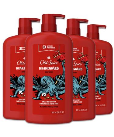 Old Spice Body Wash for Men, Krakengard, Long Lasting Lather, 30 Fl Ounce, Pack of 4