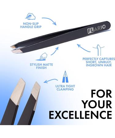 Professional Brow Tweezers | Stainless Steel Facial Hair Removal Tweezers | Black Matt with Slanted Tip | For easy plucking | For Eyebrows and Lashes - Buy Online on GoSupps.com