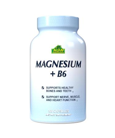ALFA VITAMINS Magnesium Plus B-6 500 Mg Cardiovascular Health - Supports Energy Production &r Enzyme Function - 100 Capsules