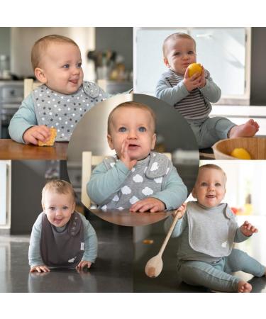 Budding Bear Libchen Baby Bibs - 5-Pack Organic Cotton Terry Back Adjustable Nickel-Free Buttons - Stylish Gray Latz Bibs for Girls & Boys - Buy Online on GoSupps.com
