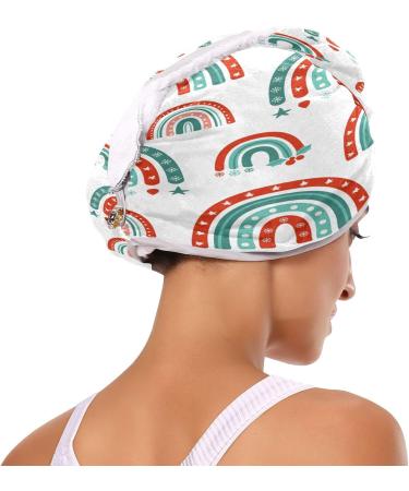 Creative Doodle Rainbow Dry Hair Cap Set | 2 Piece Quick Drying Towel & Button Headband - Super Absorbent Soft & Comfortable - Buy Online on GoSupps.com