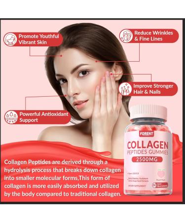 Forent 2500mg Collagen Gummies for Women & Men with Biotin, Vitamin D3, Hyaluronic Acid | Supports Skin Hair Nails & Joints, Sugar-Less Colageno Hidrolizado for Women, 60 Servings Peach Flavor - Buy Online on GoSupps.com