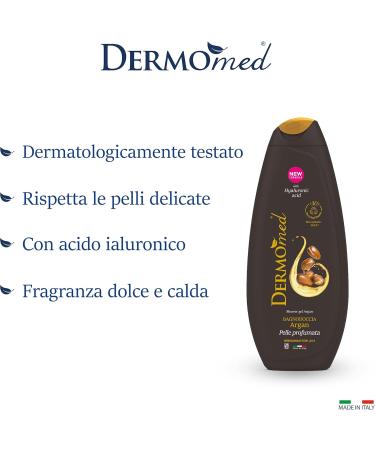 Italchimica Srl Dermomed Argan shower bath has a skinfriendly and gentle effect with hyaluronic acid 100 Made in Italy pH value 55 dermatologically tested 12 packs of 650 ml Argan 650 ml Confezione da 12 - Buy Online on GoSupps.com