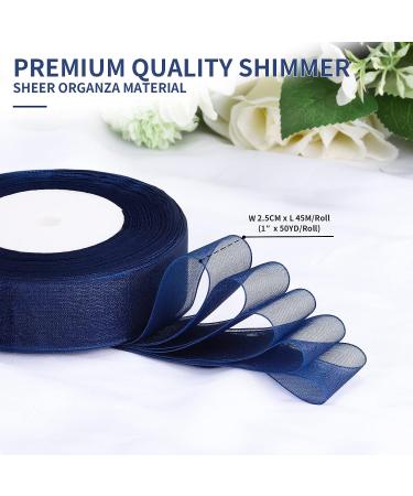 Molshine Navy Blue Sheer Organza Ribbon 1 Inch x 50 Yards - Ideal for Bouquets, Garlands, Wedding Decor & Crafts - Buy Online on GoSupps.com