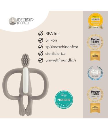 Match Stick Monkey Bite Ring - Original Baby Dental Aid for Teething Gums | Soft BPA-Free Silicone | Perfect Grip for 3 Months+ - Gray - Buy Online on GoSupps.com