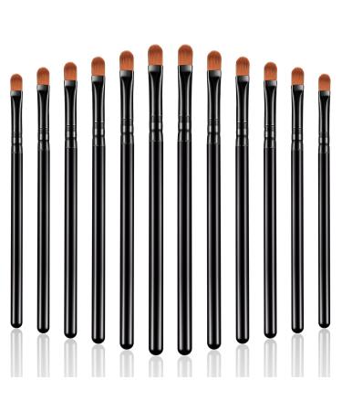 12 Pieces Small Concealer Brush Bulk Flat Lip Concealer Brush Under Eye Synthetic Fiber Makeup Eyebrow Foundation Brush for Concealing Blending Setting Buffing Makeup (Black)