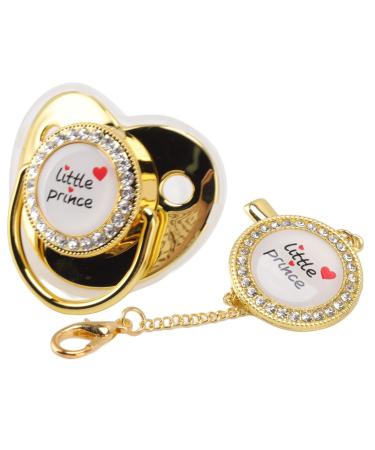 Baby luxury pacifier bpa free small prince rhinestones golden bling newborn dummy pacifier for 6 to 18 months baby (gold)