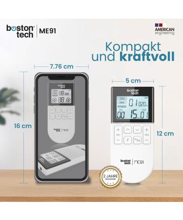 Boston Tech TENS Device - Pain Relief Therapy Stimulus Flow | 50 Programs & 16 Intensity Levels | 3-in-1 EMS Battery Device for Muscle Relaxation - International Shipping Available - Buy Online on GoSupps.com
