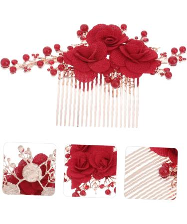 DOITOOL Red Rose Flower Hair Clip Comb Artificial Pearl Hair Comb Red Rose Hair Clip Bridal Accessories Chinese Style Hair Accessories Tiara Floral Hairpin Dress Flowers Bride - Buy Online on GoSupps.com