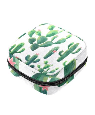Menstruation pad bag with zipper women's napkin bag tampons collective bags for women and girls (tropical cactus pattern)