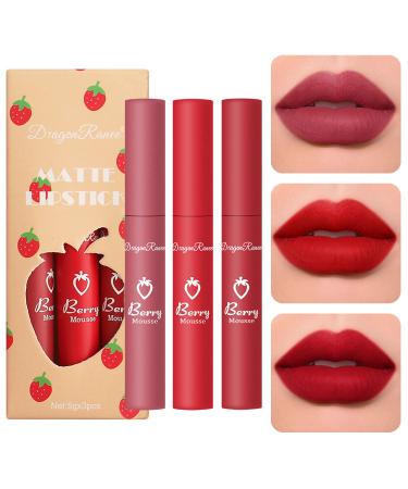 3 Piece Nude Matte Lipstick Set Natural Nude Lipstick Velvet Air Moisture Smooth Crayon Lip Stain  Ultimate Nourishing Color Stick Matte Lipstick 24 Hour Superstay Long Lasting Waterproof Lip Gloss Lipstick for Women Mak...