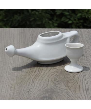 HealthGoodsIn Ceramic Neti Pot Set with Eye Wash Cup & 5 Sachet Neti Salt - White Color - Buy Online on GoSupps.com
