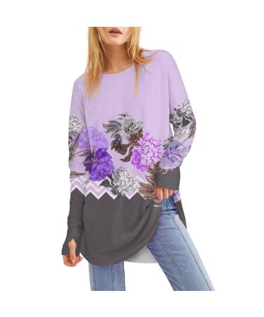 Above women festive summer autumn tunics shortarm basic button strip Streetwear shirts casual tops tshirt flowers print tops blouse shirts sweatshirt 3-purple xxl