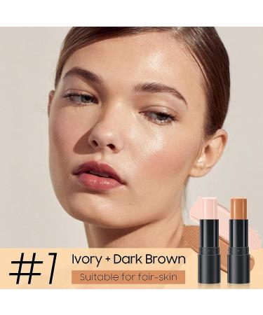 Double-End Cream Contour Highlighter Stick | Long-Lasting & Waterproof Bronzer | Professional Face & Body Makeup Stick (01 Ivory+Dark Brown) - Buy Online on GoSupps.com