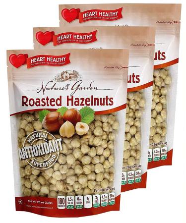 Natures Garden Roasted Hazelnuts - Whole Roasted Hazelnuts, Raw Bulk Hazelnuts, High Fiber, Kosher Certified, Cholesterol Free, Hazelnuts For Baking, Healthy Snack  Bulk 26 Oz Bag (Pack of 3) 26 Ounce (Pack of 3)