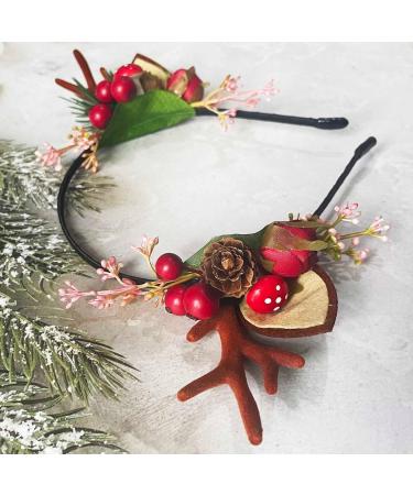 Wedity Christmas Antlers Hair Accessories Xmas Party Berry Flower Hair Hoop Headwear Hair Accessories for Women Girls (C) - Buy Online on GoSupps.com