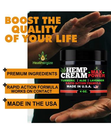 Healthergize Hemp Cream-Natural Premium Quality Hemp Oil-Instant Results-Premium Turemric-Made In USA-Lavender, Aloe, Dry Skin-4 Ounce - Buy Online on GoSupps.com