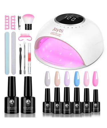 Joytii Gel Nail Polish Kit with UV Light, 82W UV Light for Nails, 6 Colors Gel Polish Set with No Wipe Matte Top and Base Coat, Nail Art Manicure Nail Tools Gel Kit- Pink Sky