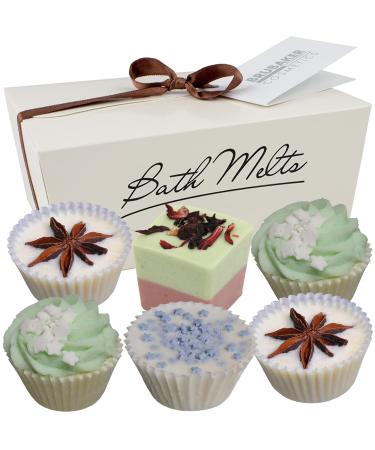 BRUBAKER Set of 6 Bath Melts Happy Holidays - Handmade Vegan Christmas Gift Set - All Natural with Organic Shea Butter  Cocoa Butter and Olive Oil Moisturize Dry Skin