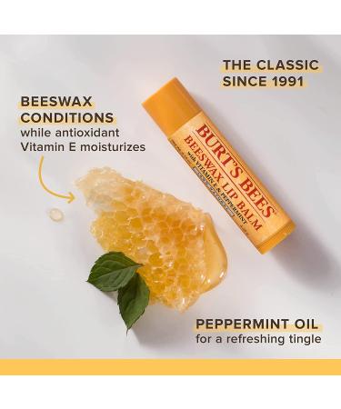 Burt's Bees Beeswax Lip Balm 4-Pack with Vitamin E & Peppermint - 0.15 oz Each - Buy Online on GoSupps.com