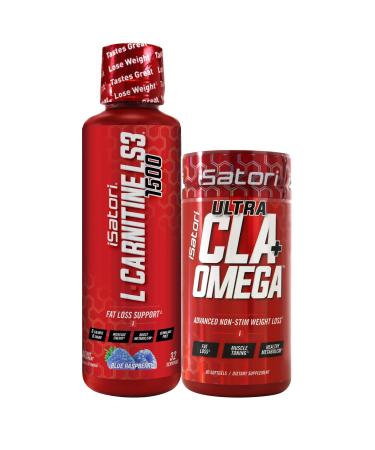iSatori L-Carnitine LS3 Blue Raspberry 1500mg (32 Servings) Ultra CLA (90 Softgels) Liquid L-Carnitine with Acetyl Omega 3 6 9 Safflower Oil