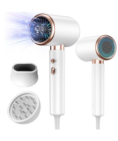 2000W Hair Dryer with Diffuser Professional Hairdryer Fast Dry 300 Million Ionic Blow Dryer Powerful Travel Hairdryers with 2 Speed 3 Heat Setting Cool Shot Button for Multi Women Hairstyles (White)