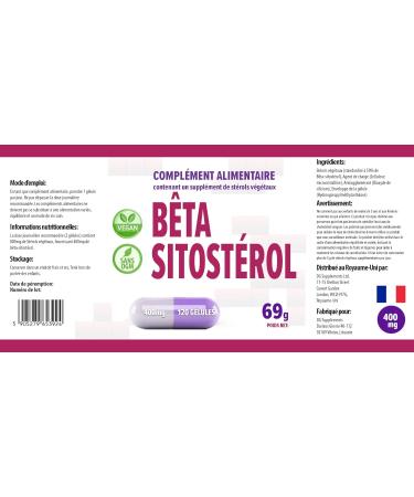 Beta Sitosterol 400mg - 120 Vegan Capsules | High Dose & Laboratory Tested Supplement for Heart Health - Buy Online on GoSupps.com