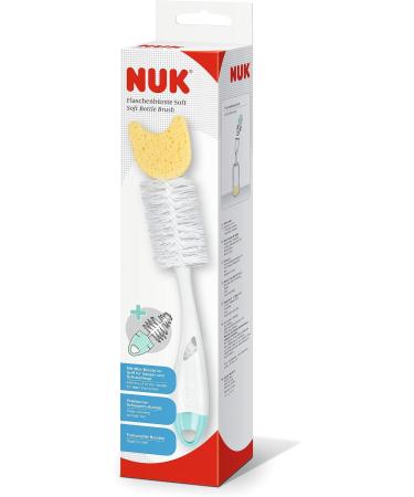 NUK Bottle Brush with Sponge and Integrated Teat Brush | with Ergonomic Handle | for Bottles and Teats | Pack of 1 New pack Soft - Buy Online on GoSupps.com