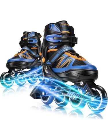 Eodora Kids Inline Skates Adjustable-Boys Girls Roller Blades Skates for Youth Children Ladies, Women Inline Roller Skates with Light up Wheels for Indoor & Outdoor Use, Beginner Fun Flashing Skates Blue Small - Little Kids( 11J-1 )