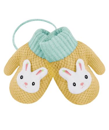 Girls Boys Cute Fox Knitting Short Full Finger Gloves Toddler Kids Winter Thermal Plush Lining Cycling Camping Gloves Mitten for 1-3 Yrs Yellow/3d Rabbit