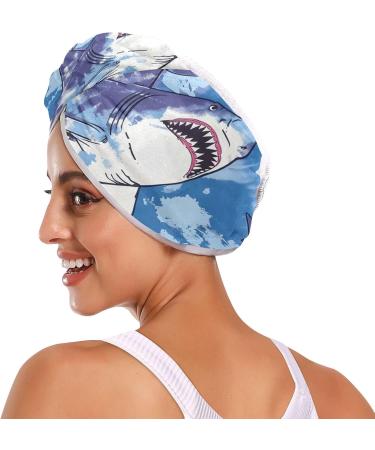 Shark Blue Hair Towel 2 Pack - Super Absorbent Quick Drying Hair Turbans for Women & Girls - Buy Online on GoSupps.com